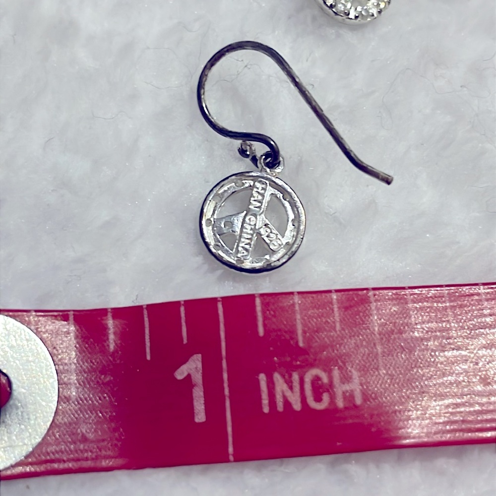 Han 925 Silver Rhinestone Peace Sign Earrings - Picture 4 of 4